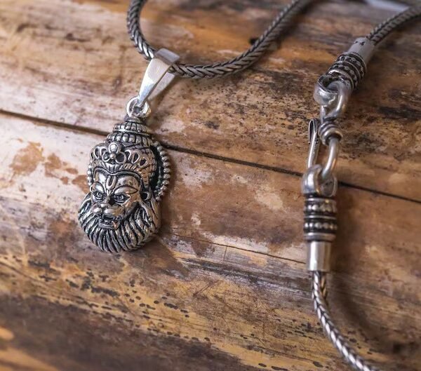 Narasimha Pendant with silver Chain. Handmade tulsi necklace - hare , , Krishna Style