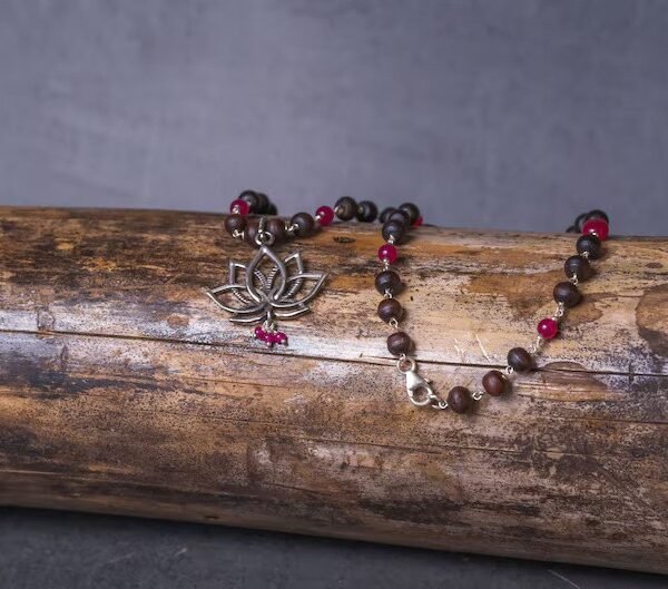 Silver Handmade tulsi with Green onyx necklace - hare krishna kanthi mala, 1 round, Krishna Style, Holy name
