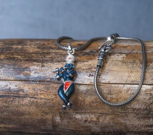 Radha RamanKrishna silver pendant and silver chain. Handmade tulsi necklace -hare krishna , Krishna Style