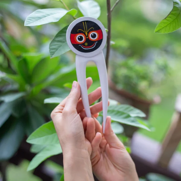 Jagannath hairpin, handcrafted from wood, amazing Form of Krishna, Lord of the Universe.Krishna Style