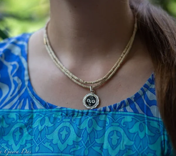 Kanthimala Tulasi small size with Silver jagannath Pendant 2 row ,stylish and high quality Handmade , necklace - hare krishna kanthi mala