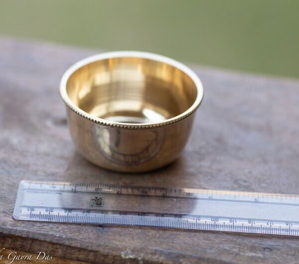 Deep small plate made of Brass ,Krishna, metal glass, beautiful golden glass,Hare Krishna things, Spiritual things.Vintage