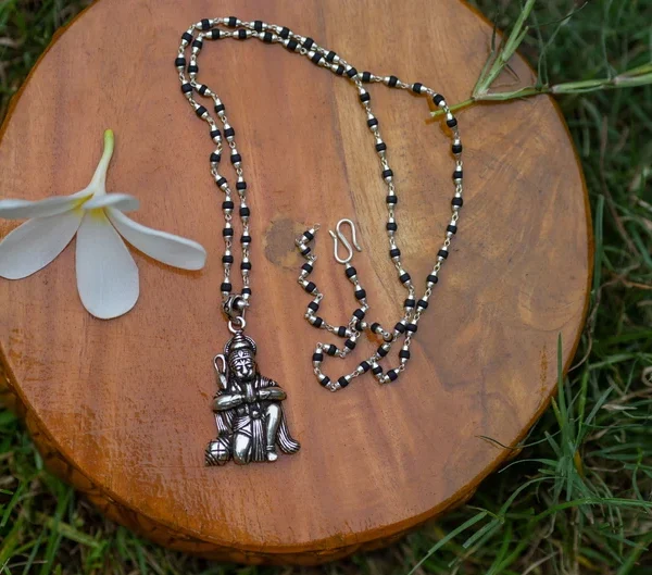 Tulasi Silver with Hanuman silver pendant .  Handmade tulsi  necklace - hare krishna kanthi mala, , Krishna Style, Holy name