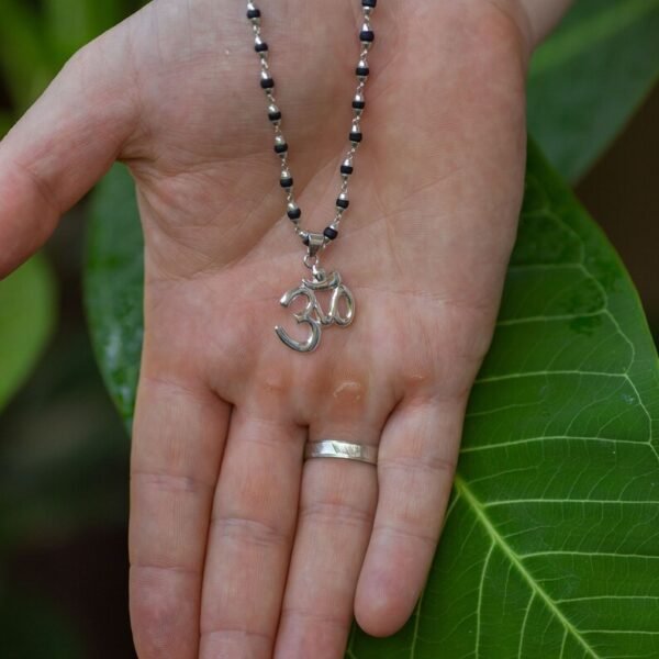 Om silver pendant  with  Tulasi Silver .  Handmade tulsi  necklace - hare krishna kanthi mala, , Krishna Style, Holy name
