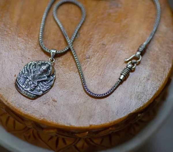 Ugram Narasimha silver Pendant (kavacha) with silver Chain . Handmade tulsi necklace - hare krishna kanthi mala, , Krishna Style