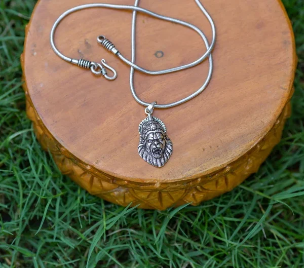 Silver Chain with Nrisimhadev silver pendant .  Handmade tulsi  necklace - hare krishna kanthi mala, , Krishna Style, Holy name