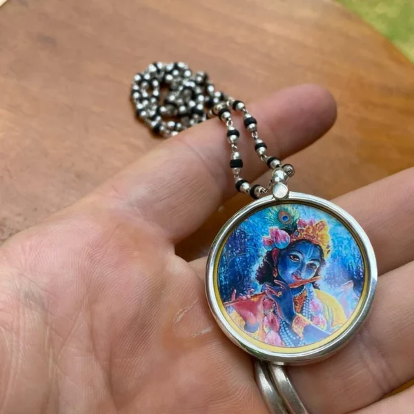 set Amazing Silver Pendant With LOrd Krsna and Tulasi Kanthimala Krishna kani mala, ( be sure to read the product description)
