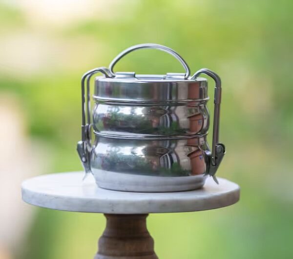 Steel Slim Lunch Box, Steel 2 level, best for kids or any prasadam .Temple box,Hare Krishna, Prasadam box