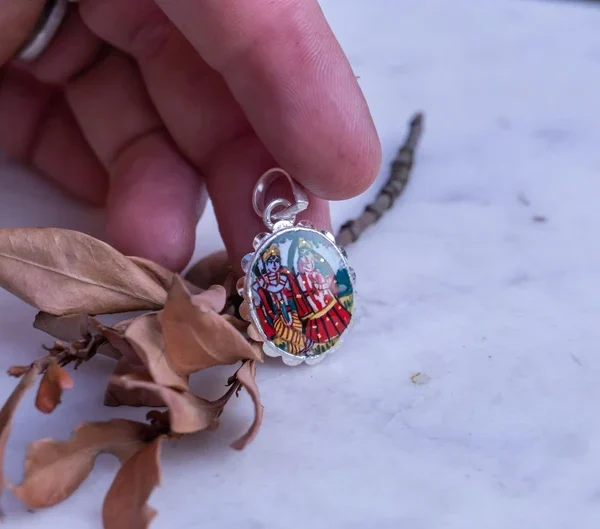 Radha Krishna silver Pendant Handmade , Hare Krishna, Krishna Style, kanthimala, Tulasi pandent