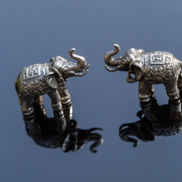 Silver pair Elephants figurines, for altar decoration, handmade, small elephants from Silver Hare Krishna, Krishna Style,