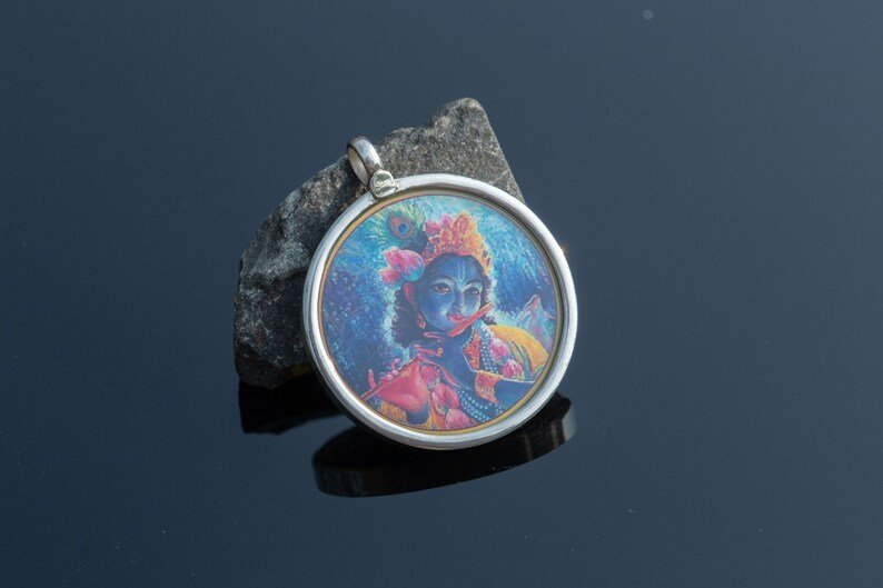 Amazing Silver Pendant With Lord  Krishna ( be sure to read the product description)