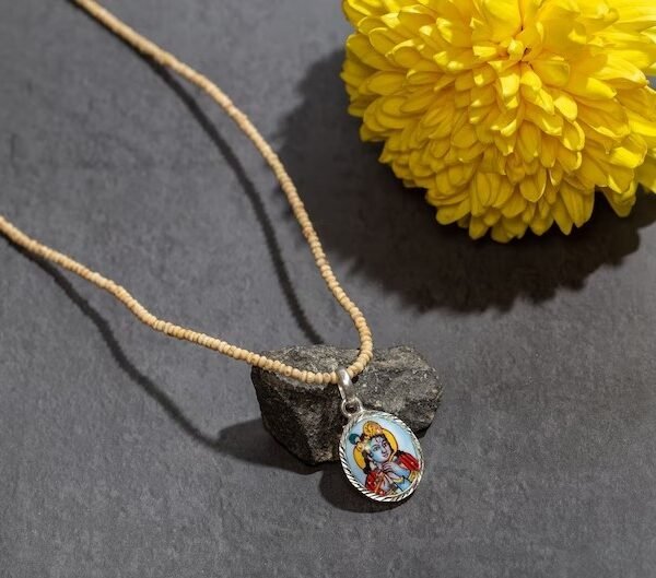 Beautiful one row with Silver Pendant Handmade tulsi Kanthimala , necklace - hare krishna kanthi mala, jay Shri radhe Mala