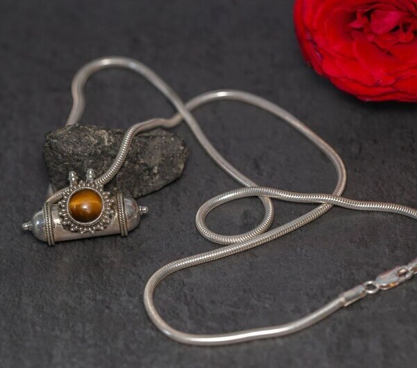 Narasimha silver Pendant (kavacha) with silver Chain . Handmade tulsi necklace - hare krishna kanthi mala, , Krishna Style