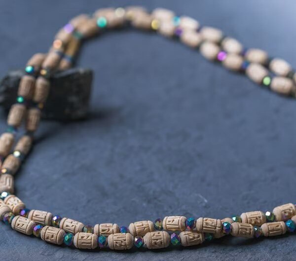 Shree Radhe Handmade tulsi necklace 2 rows - hare krishna kanthi mala, jay Shri radhe Mala 2 round, Shree Radhe Holy name