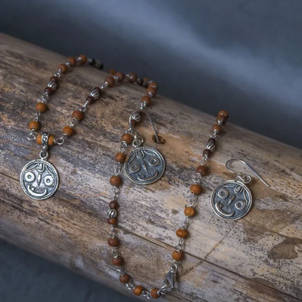 Jagannath silver Kanthimala Handmade tulsi necklace with Jagannath earrings - hare krishna kanthi mala, jay Shri radhe Mala,beads mala,