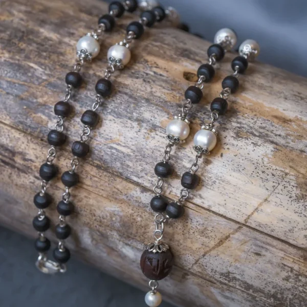 Pearls in Silver with Tulasi and Radhe carving pendant.stylish and high quality Handmade ,necklace hare krishna