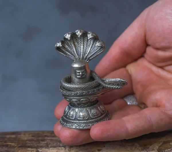 Unique statue of Shivalingam with Anantashesha a 2.7 Inches, Shiva as Lord, handmade shivling Silver,
