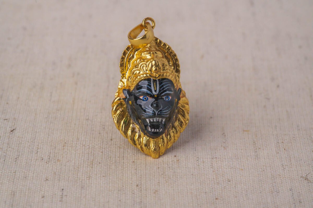 Ugra Narasimhadev Silver Pendant With Gold Plated Enamel Mayapur Unique Jewelry