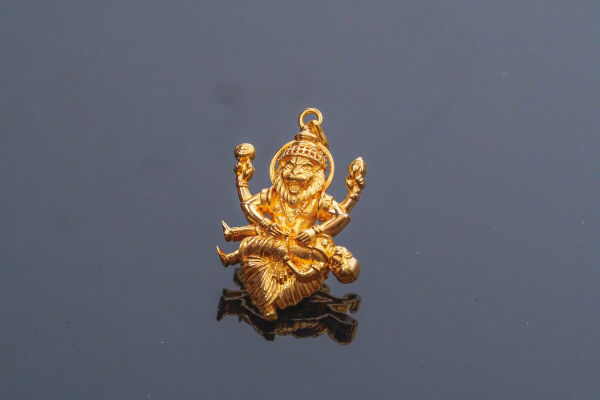 Gold Nrisimhadev pendant 14 karat 585 from Mayapur Ugra Narasimhadev Pure Gold