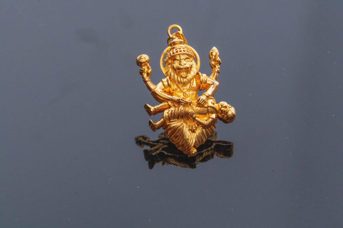 Gold Nrisimhadev pendant 14 karat 585 from Mayapur Ugra Narasimhadev Pure Gold