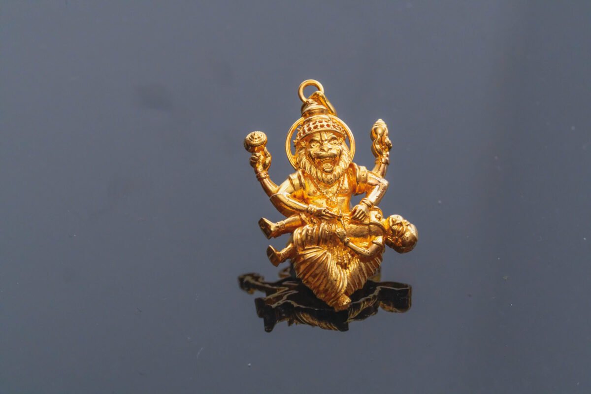 Gold Nrisimhadev pendant 14 karat 585 from Mayapur Ugra Narasimhadev Pure Gold