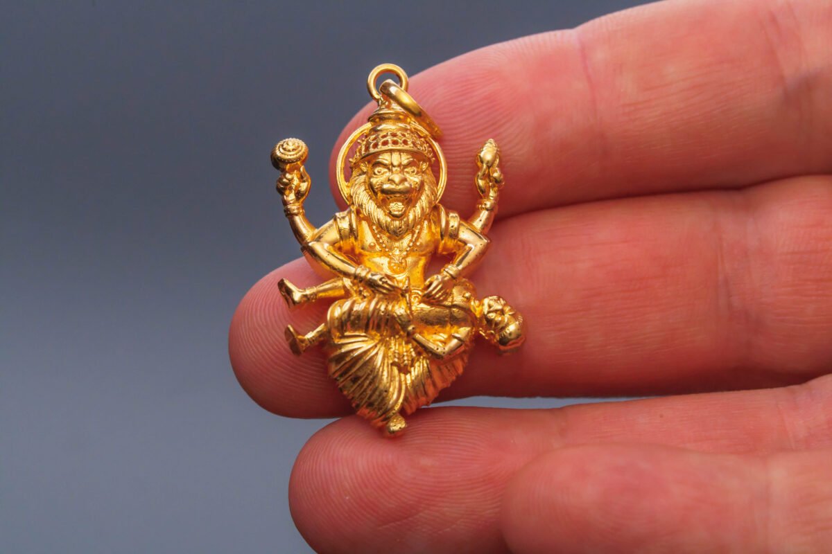 Gold Nrisimhadev pendant 14 karat 585 from Mayapur Ugra Narasimhadev Pure Gold