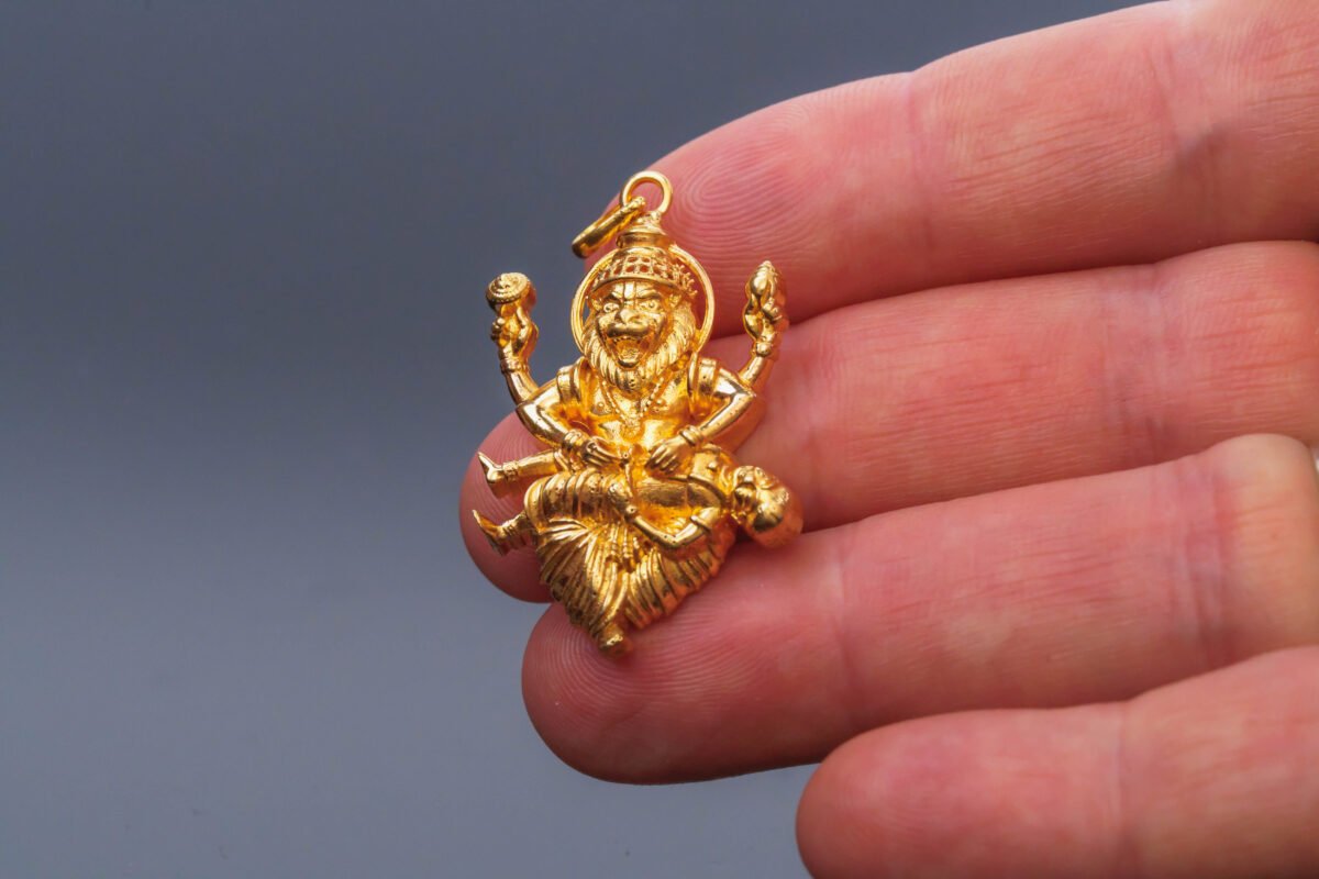 Gold Nrisimhadev pendant 14 karat 585 from Mayapur Ugra Narasimhadev Pure Gold