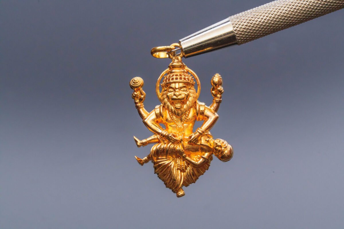 Gold Nrisimhadev pendant 14 karat 585 from Mayapur Ugra Narasimhadev Pure Gold