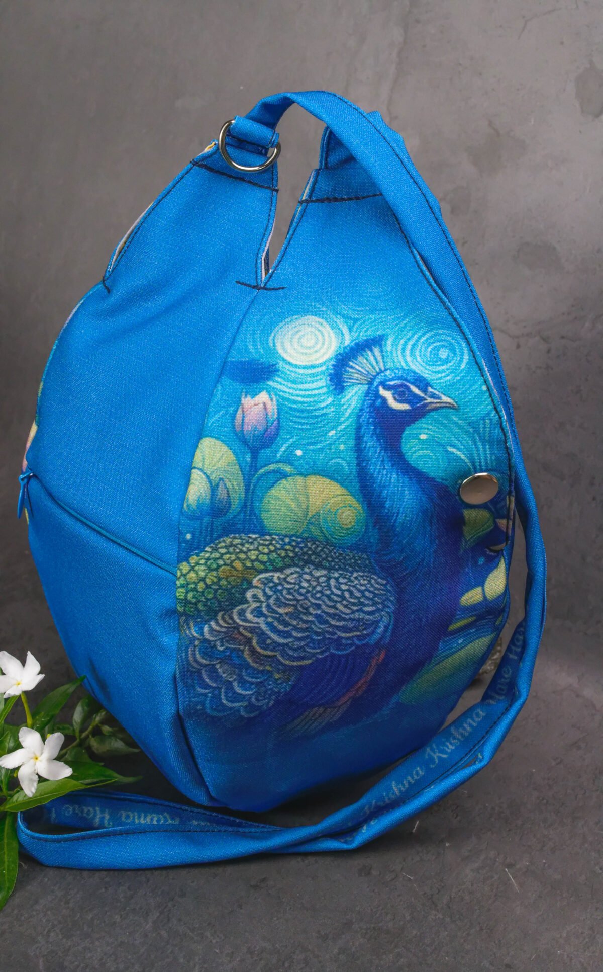 Peacock with Flower  Prayer bag, Japa Mala bag/krishna bag/ beads bag/ meditation bag.