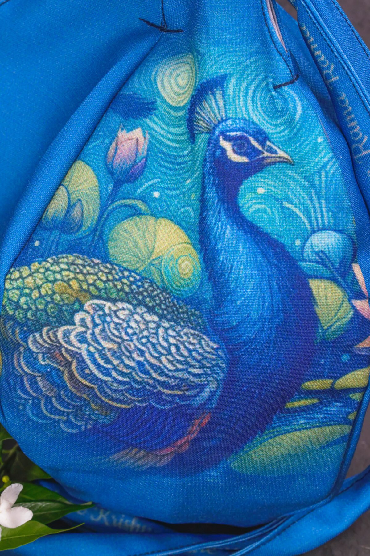 Peacock with Flower  Prayer bag, Japa Mala bag/krishna bag/ beads bag/ meditation bag.