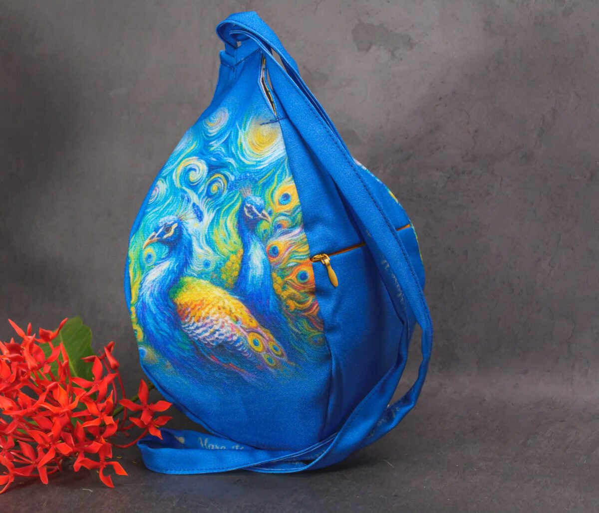 Peacock with Flower  Prayer bag, Japa Mala bag/krishna bag/ beads bag/ meditation bag.