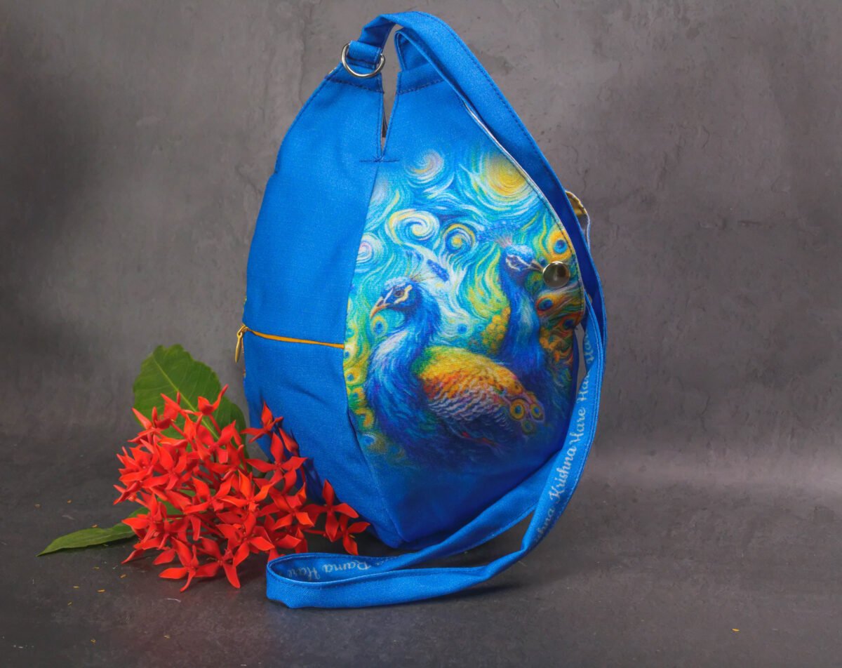 Peacock with Flower  Prayer bag, Japa Mala bag/krishna bag/ beads bag/ meditation bag.