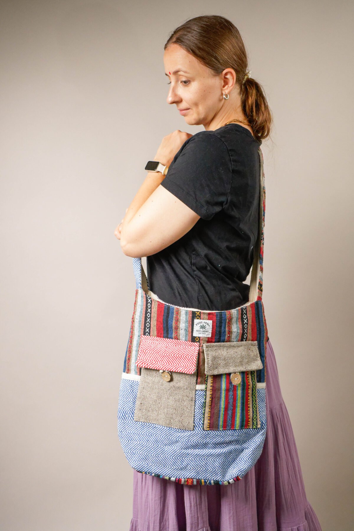 New LONGING to buy hemp Messenger Bag, Hemp Crossbody, HEMP Sling BAG meditation with zip pocket