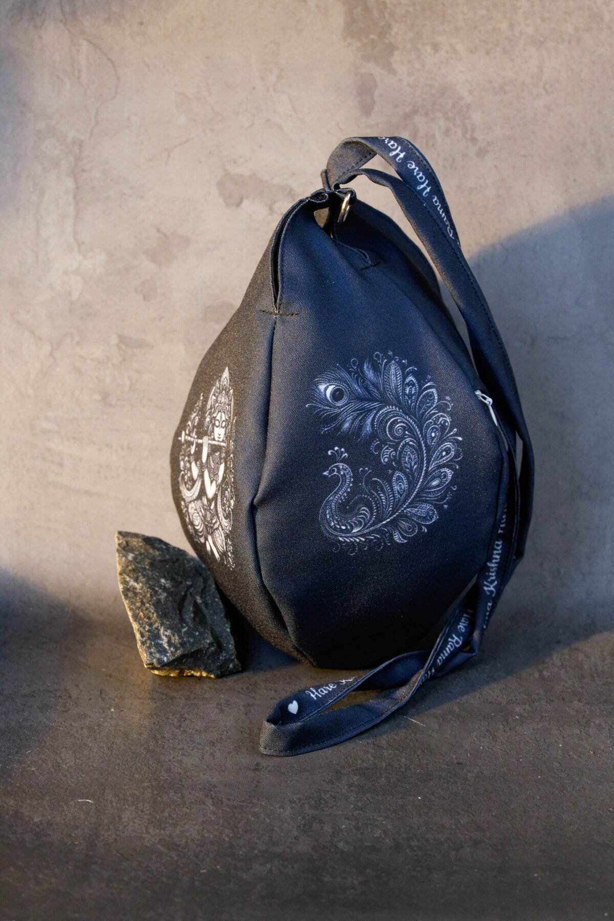 Black  Krishna Japa bag Prayer bag, Japa Mala bag/krishna bag/ beads bag/ meditation bag.