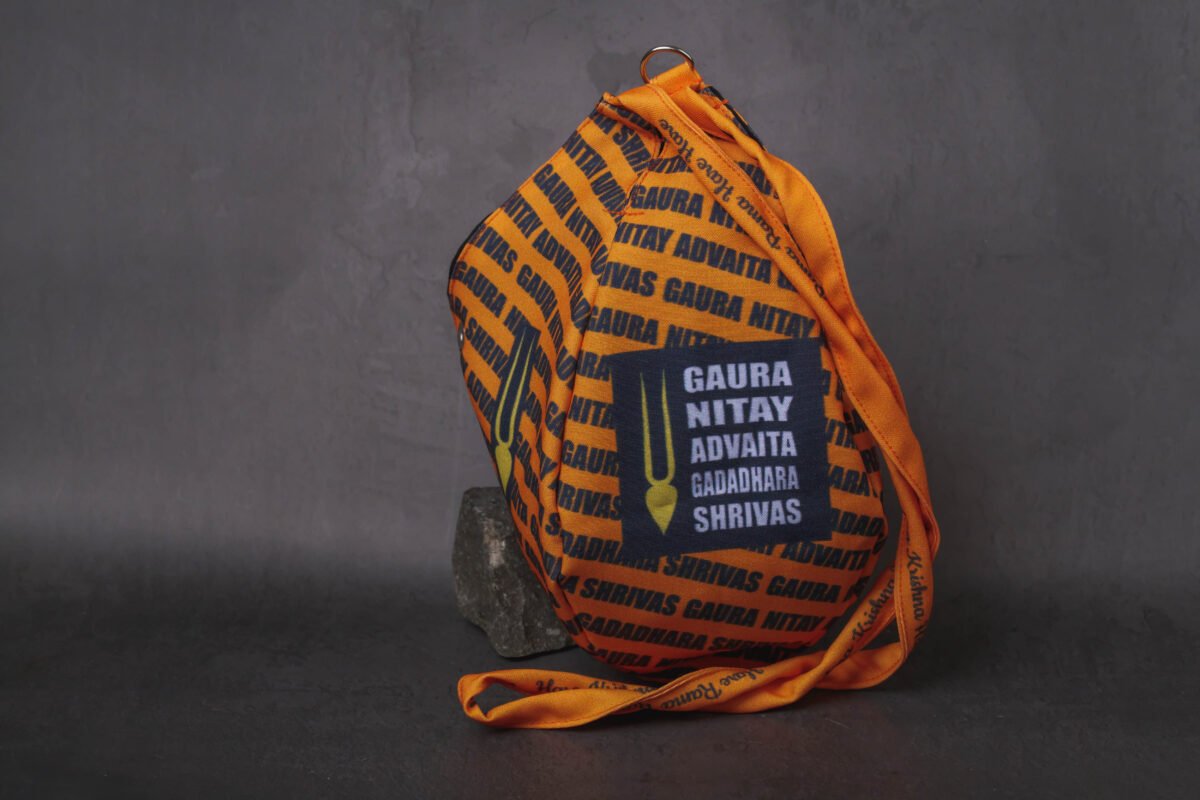 Orange Japa Bags for Tulasi Beads , Holy names and Tilak print