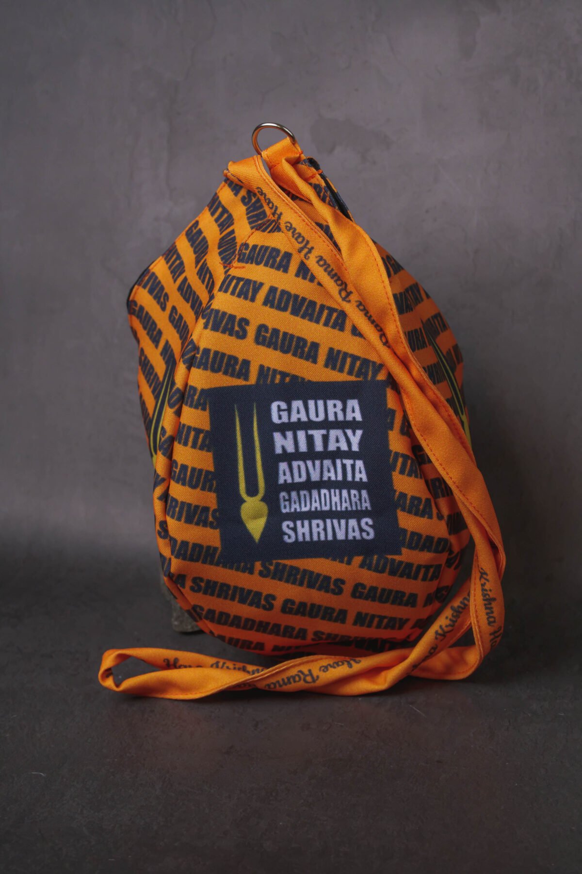 Orange Japa Bags for Tulasi Beads , Holy names and Tilak print