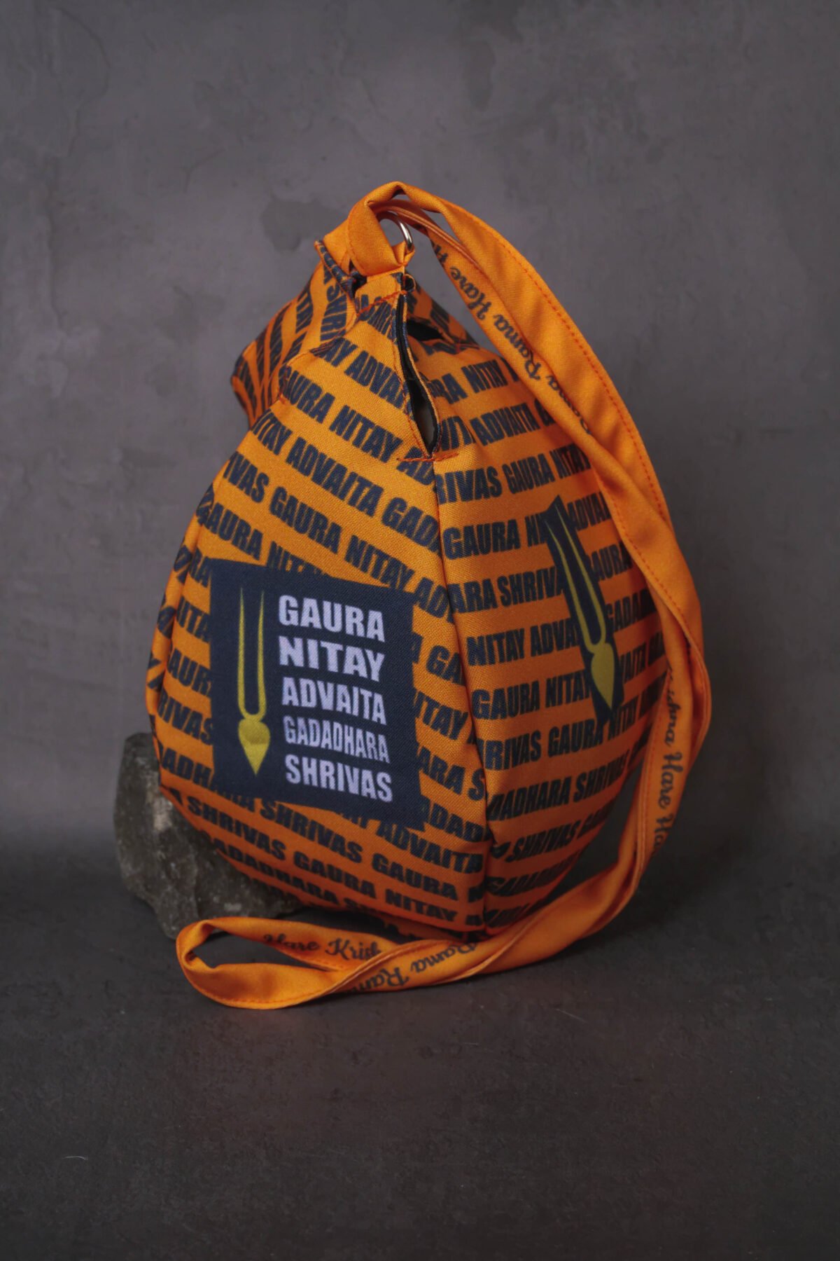 Orange Japa Bags for Tulasi Beads , Holy names and Tilak print