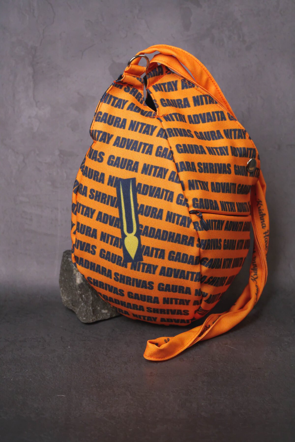 Orange Japa Bags for Tulasi Beads , Holy names and Tilak print