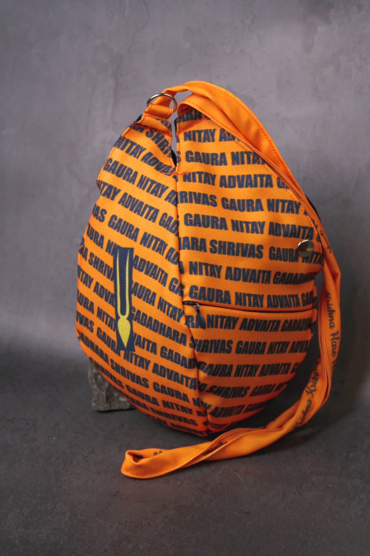 Orange Japa Bags for Tulasi Beads , Holy names and Tilak print