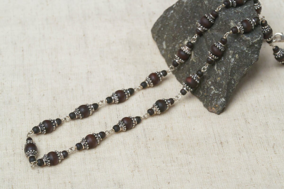 Arjuna  Silver Tulasi with lapis stones necklace - hare krishna kanthi mala. (Copy)