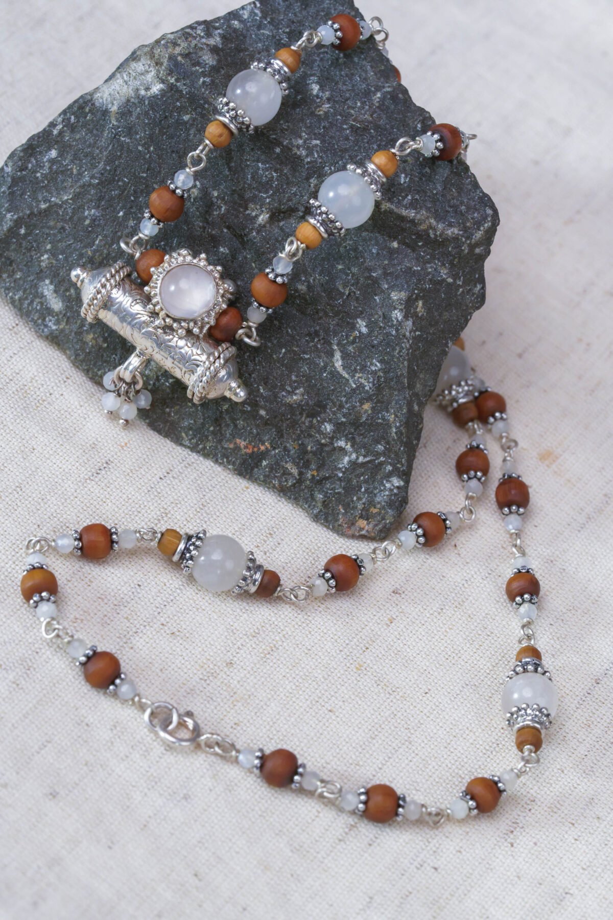 Yamuna Silver Tulasi with lapis stones necklace - hare krishna kanthi mala.