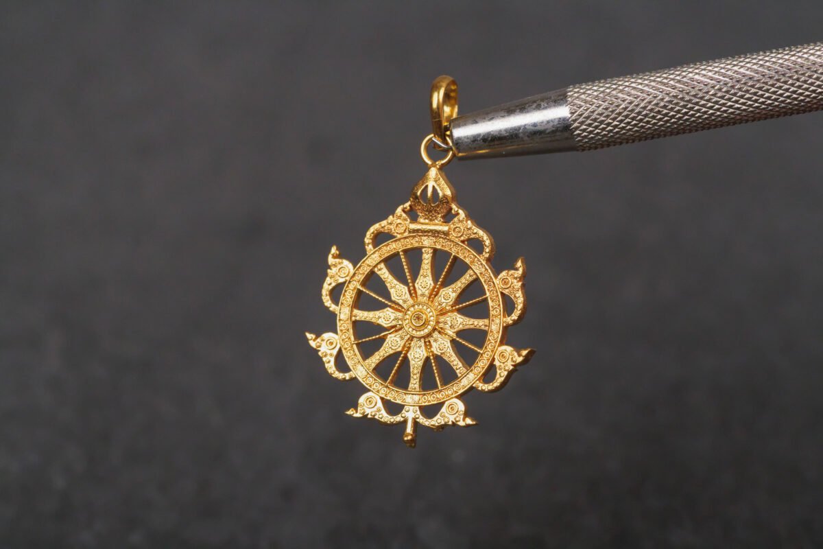 Gold chakra pendan 14 Karat ,Handmade pendant ,necklace hare krishna kanthi mala