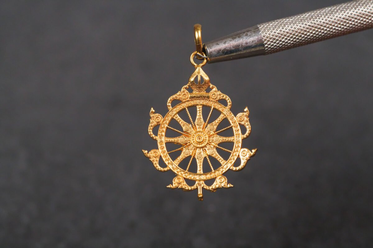 Gold chakra pendan 14 Karat ,Handmade pendant ,necklace hare krishna kanthi mala