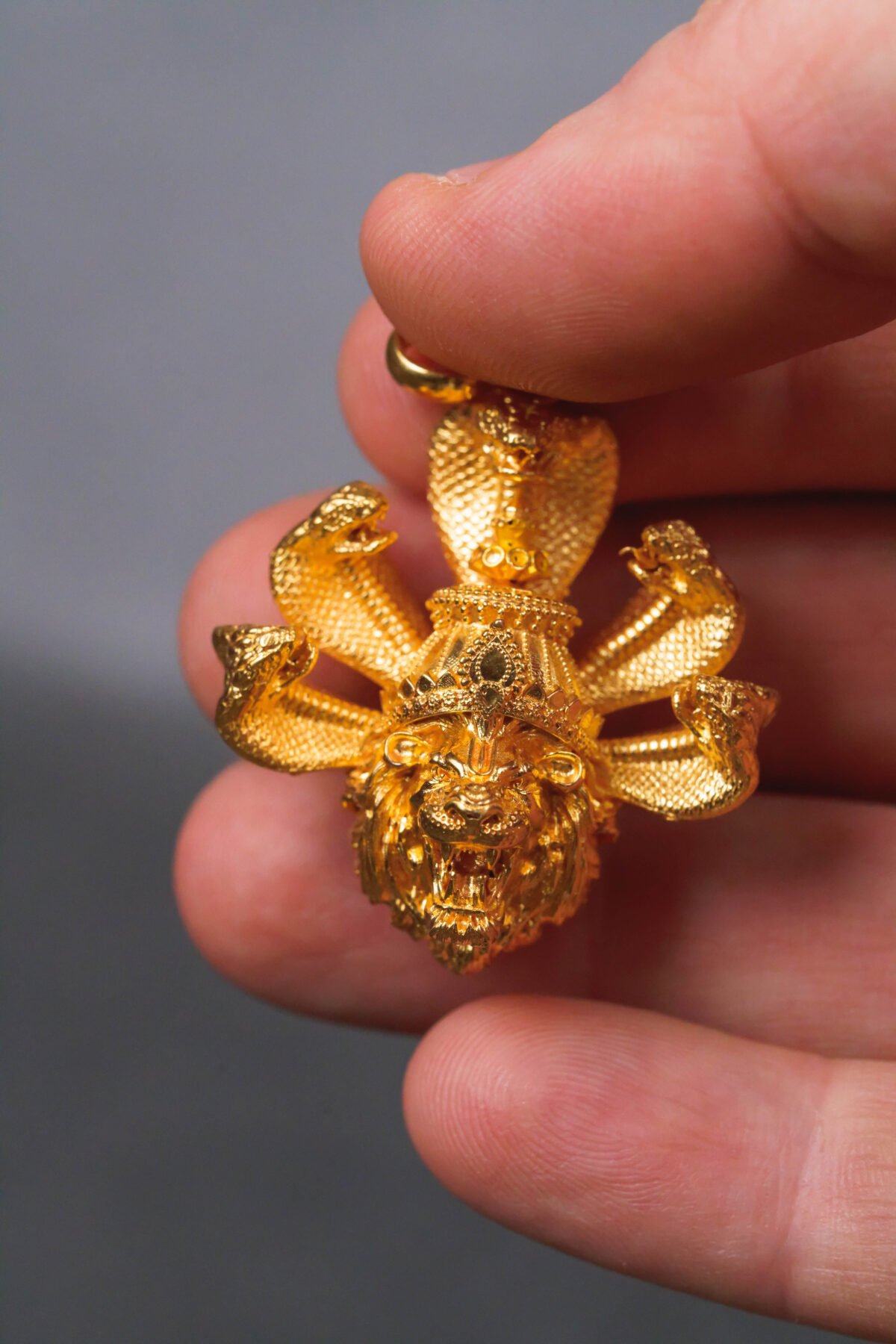 Small baby Gold AnantaShes Nrisimhadev pendant from Mayapur Ugra Narasimhadev