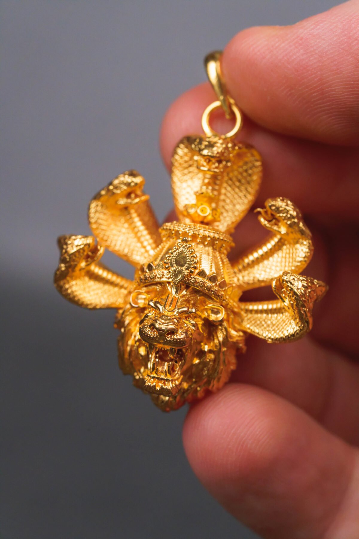 Small baby Gold AnantaShes Nrisimhadev pendant from Mayapur Ugra Narasimhadev