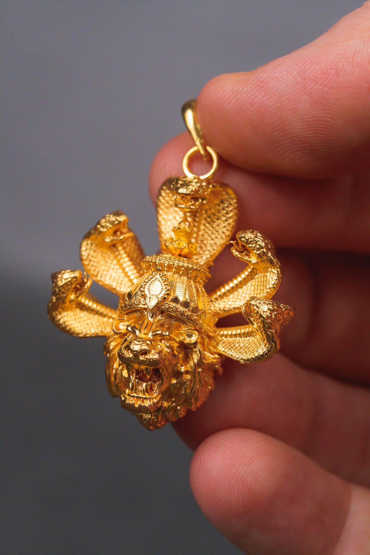 Small baby Gold AnantaShes Nrisimhadev pendant from Mayapur Ugra Narasimhadev