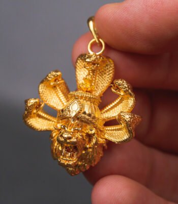 Small baby Gold AnantaShes Nrisimhadev pendant from Mayapur Ugra Narasimhadev