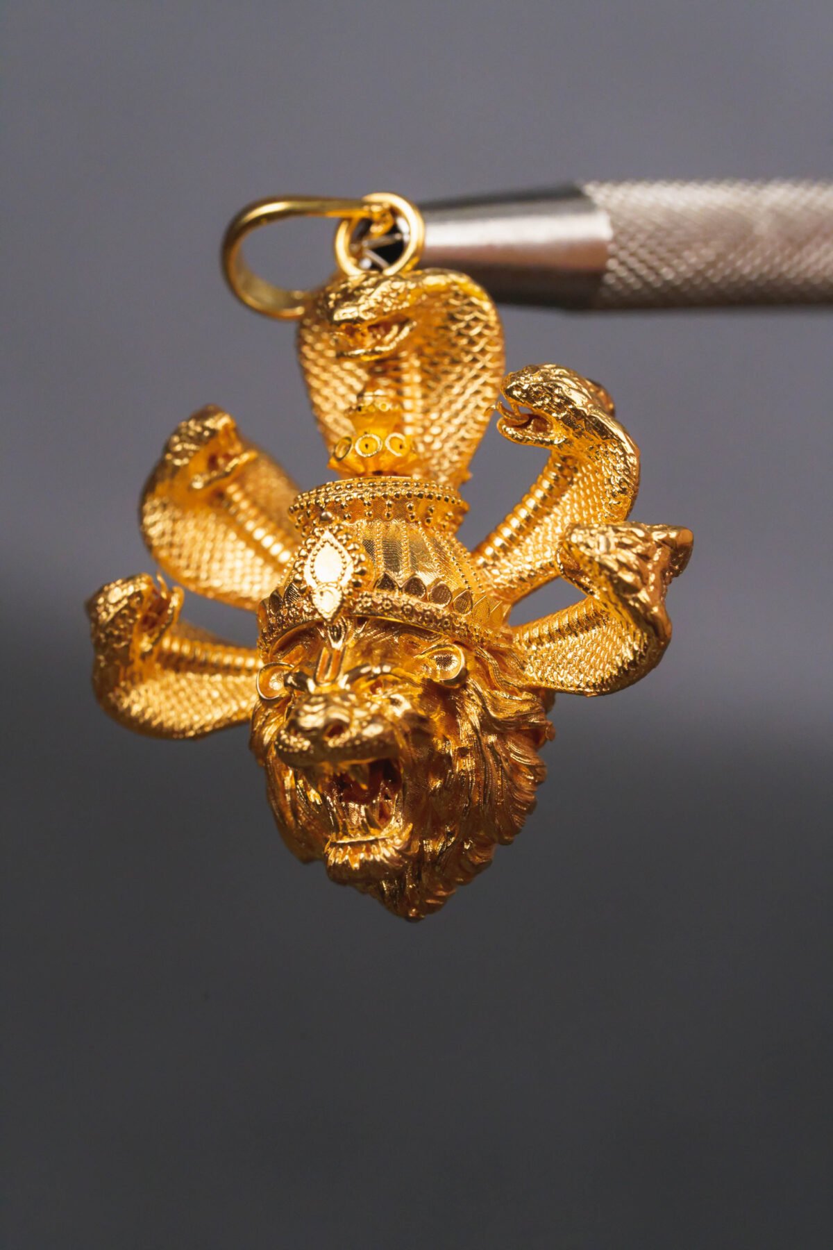 Small baby Gold AnantaShes Nrisimhadev pendant from Mayapur Ugra Narasimhadev