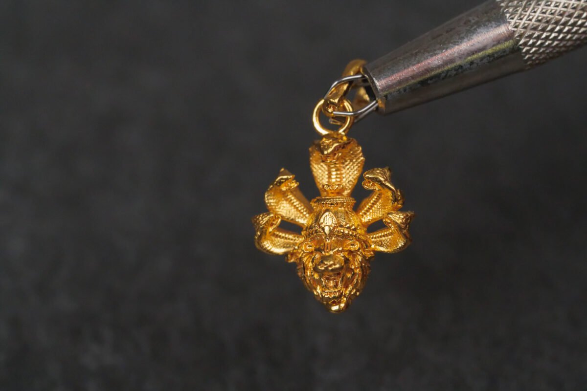 Small baby Gold AnantaShes Nrisimhadev pendant from Mayapur Ugra Narasimhadev