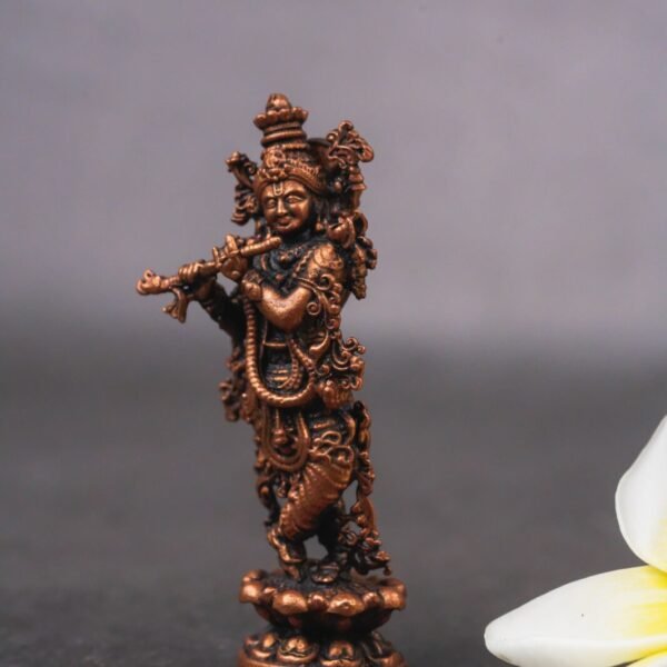 Exquisite 2.8-Inch Lord Krishna Copper Statue A Divine Addition to Your Home